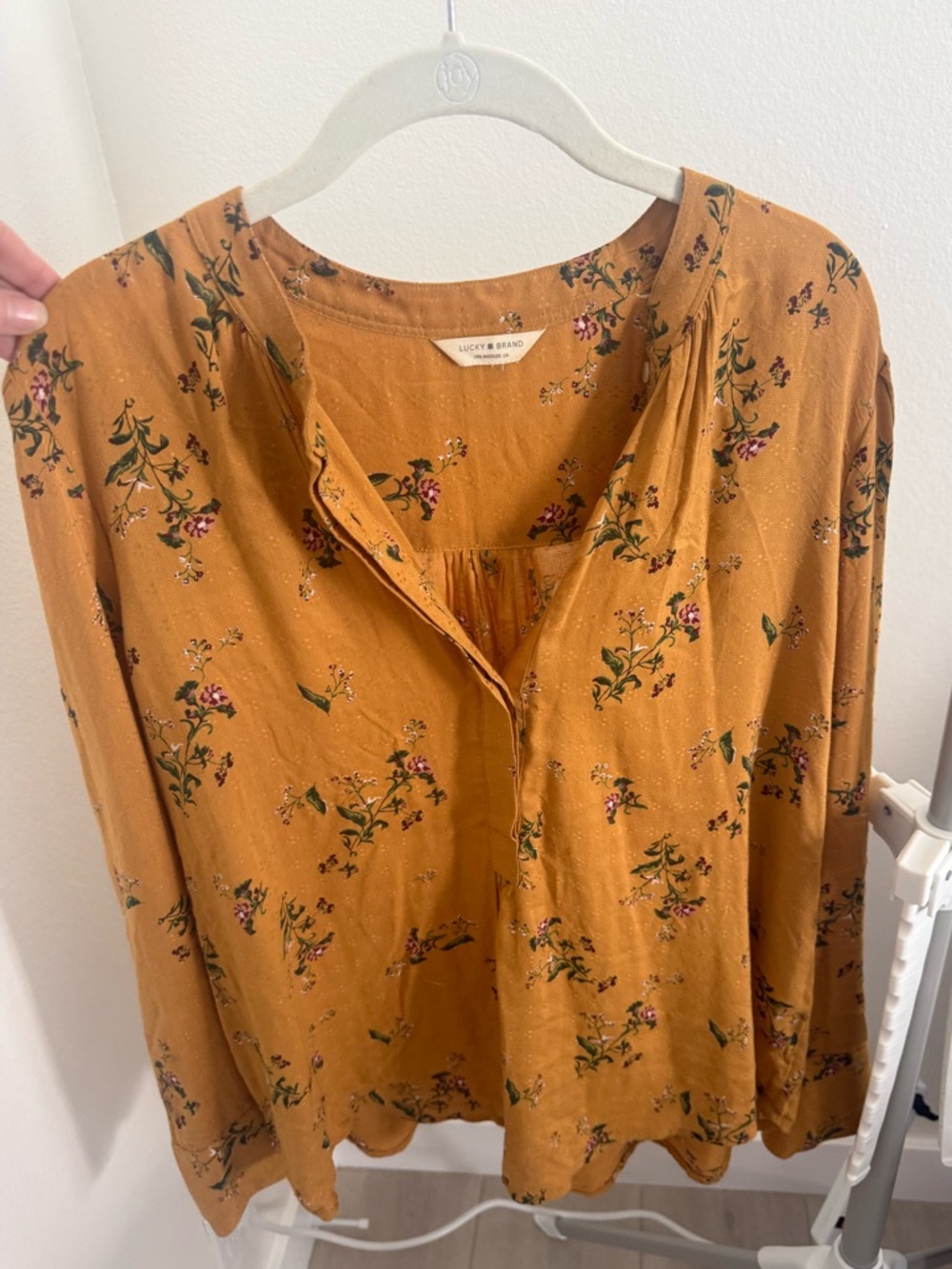 Lucky Brand Mustard Floral Button-Front Blouse